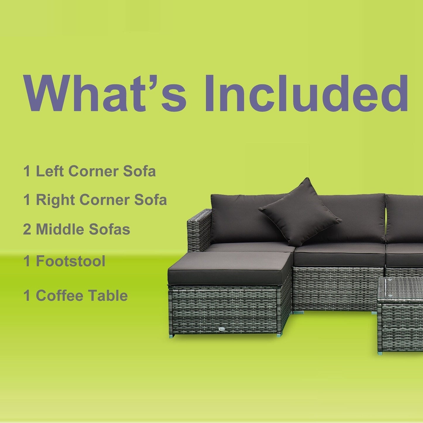 Outsunny Set di 6 mobili da giardino in rattan e vimini con comodi cuscini in cotone e fodere rimovibili