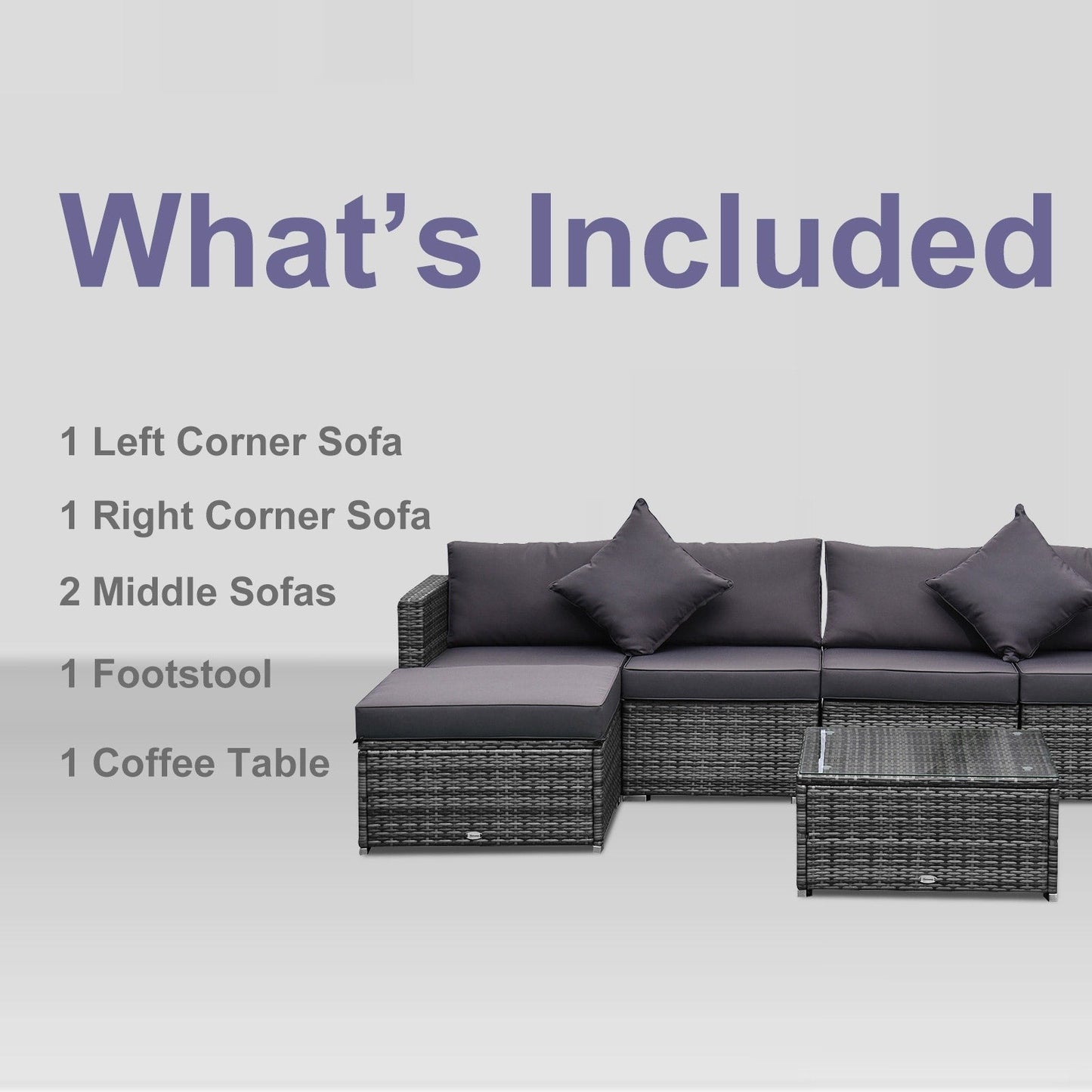 Outsunny Set di 6 mobili da giardino in rattan e vimini con comodi cuscini in cotone e fodere rimovibili