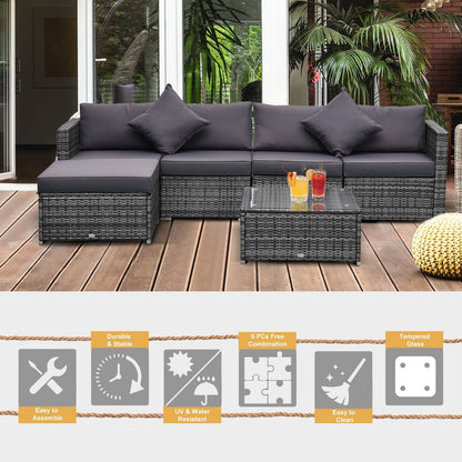 Outsunny Set di 6 mobili da giardino in rattan e vimini con comodi cuscini in cotone e fodere rimovibili