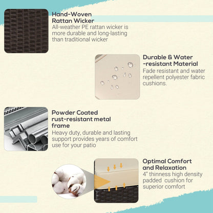 Outsunny Set di 6 mobili da giardino in rattan e vimini con comodi cuscini in cotone e fodere rimovibili