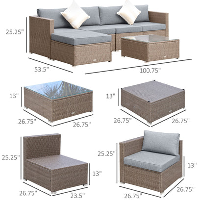 Outsunny Set di 6 mobili da giardino in rattan e vimini con comodi cuscini in cotone e fodere rimovibili