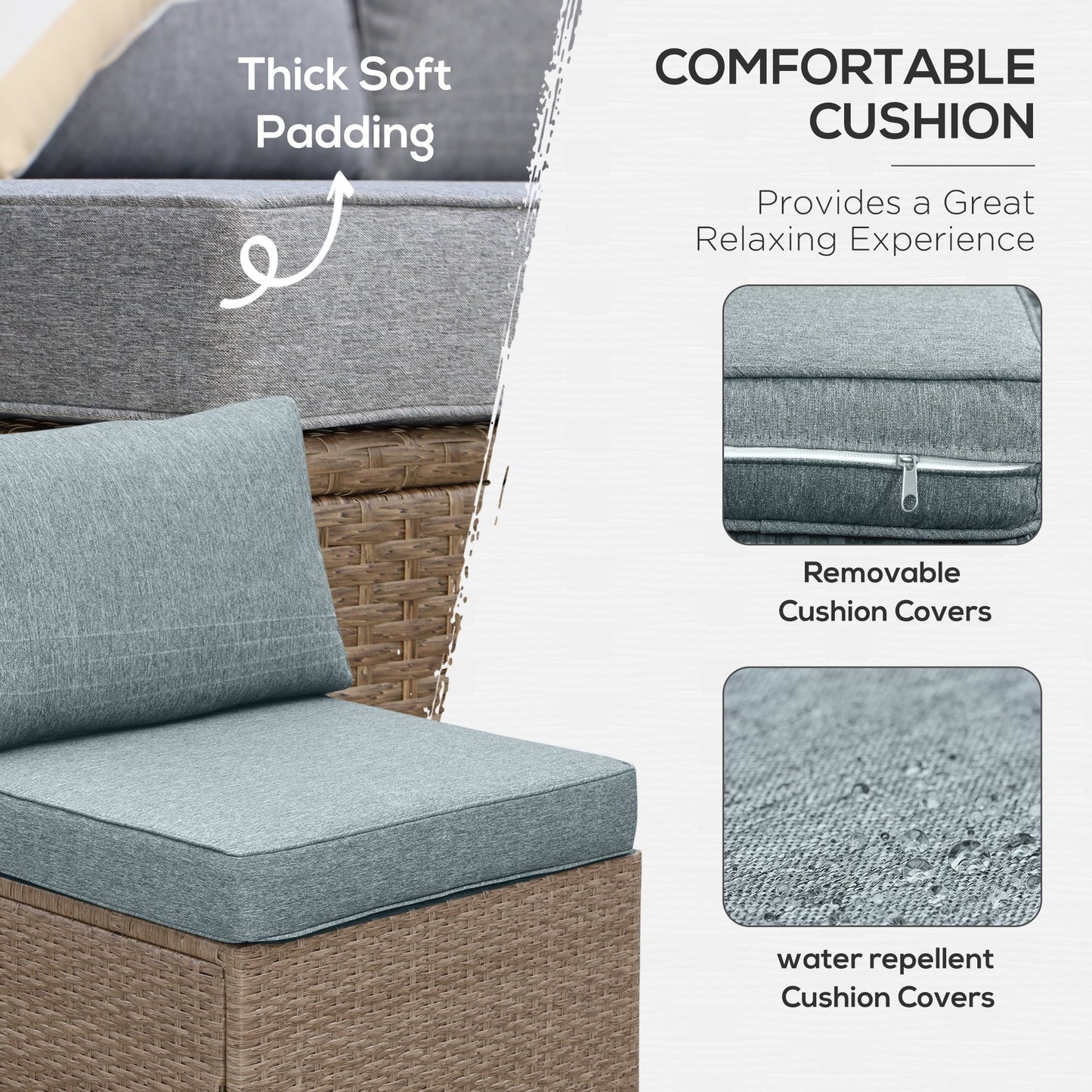 Outsunny Set di 6 mobili da giardino in rattan e vimini con comodi cuscini in cotone e fodere rimovibili