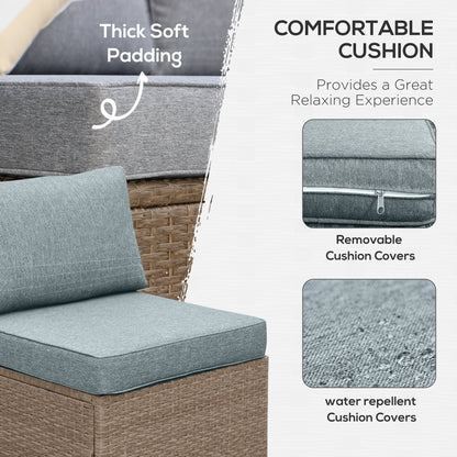 Outsunny Set di 6 mobili da giardino in rattan e vimini con comodi cuscini in cotone e fodere rimovibili