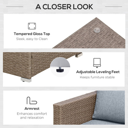 Outsunny Set di 6 mobili da giardino in rattan e vimini con comodi cuscini in cotone e fodere rimovibili