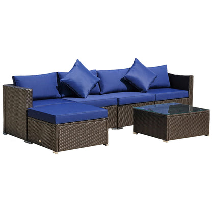 Outsunny Set di 6 mobili da giardino in rattan e vimini con comodi cuscini in cotone e fodere rimovibili