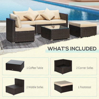 Outsunny Set di 6 mobili da giardino in rattan e vimini con comodi cuscini in cotone e fodere rimovibili