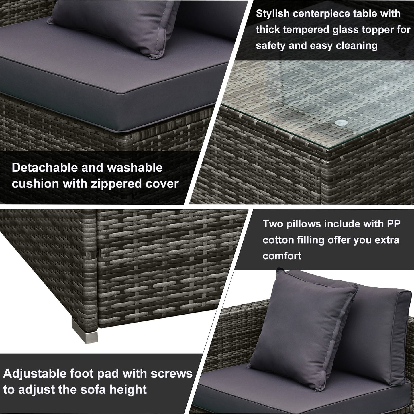 Outsunny Set di 6 mobili da giardino in rattan e vimini con comodi cuscini in cotone e fodere rimovibili