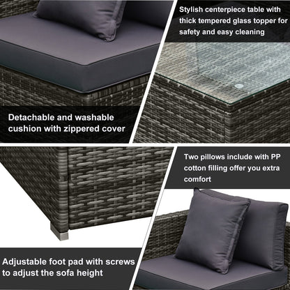 Outsunny Set di 6 mobili da giardino in rattan e vimini con comodi cuscini in cotone e fodere rimovibili