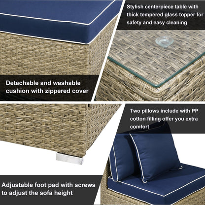 Outsunny Set di 6 mobili da giardino in rattan e vimini con comodi cuscini in cotone e fodere rimovibili