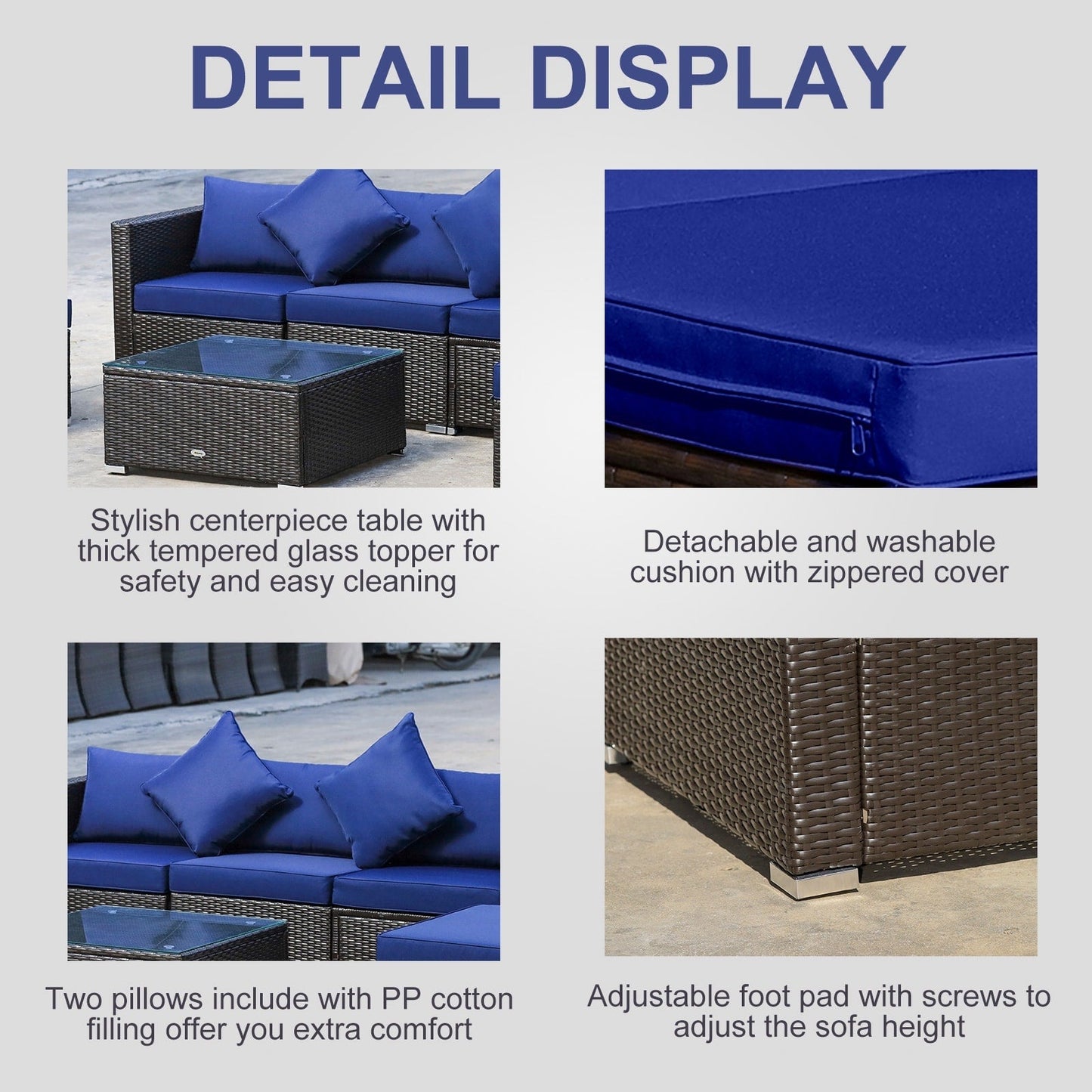 Outsunny Set di 6 mobili da giardino in rattan e vimini con comodi cuscini in cotone e fodere rimovibili