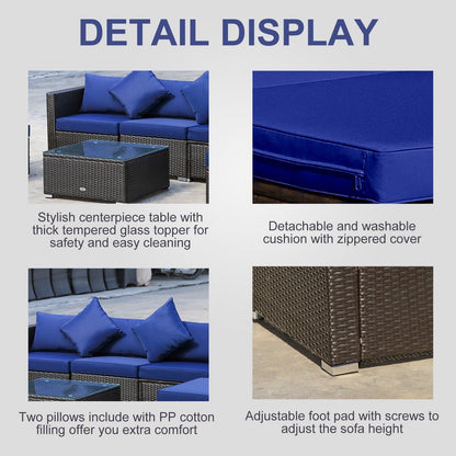 Outsunny Set di 6 mobili da giardino in rattan e vimini con comodi cuscini in cotone e fodere rimovibili