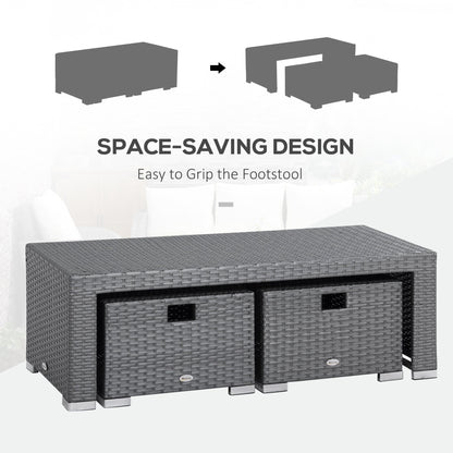 Set di divani componibili per esterni Outsunny in rattan da 6 pezzi con divano a 3 posti, 2 poltrone reclinabili, 2 poggiapiedi pouf