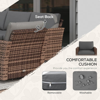 Set di mobili da giardino Outsunny da 6 pezzi con divano a tre posti in rattan, sedie a dondolo girevoli e poggiapiedi