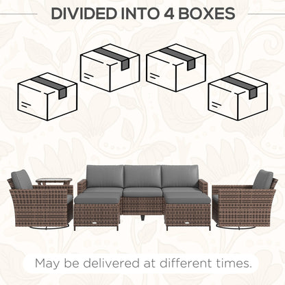 Set di mobili da giardino Outsunny da 6 pezzi con divano a tre posti in rattan, sedie a dondolo girevoli e poggiapiedi