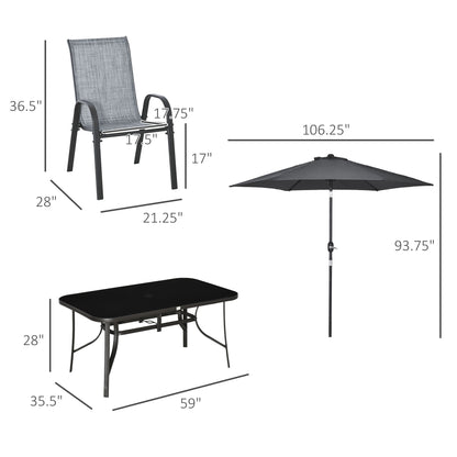 Set da pranzo per patio Outsunny da 8 pezzi con tavolo da patio da 8 piedi, ombrellone con inclinazione a pulsante e manovella, 6 sedie e tavolo da pranzo