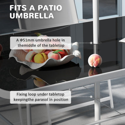 Outsunny Set da pranzo da esterno da 8 pezzi con tavolo, ombrellone, 6 sedie pieghevoli e tavolo da pranzo rettangolare, set di mobili da esterno per patio