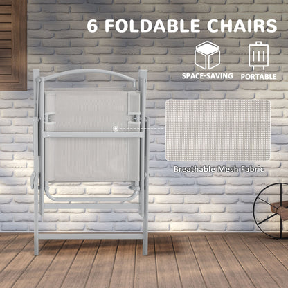 Outsunny Set da pranzo da esterno da 8 pezzi con tavolo, ombrellone, 6 sedie pieghevoli e tavolo da pranzo rettangolare, set di mobili da esterno per patio