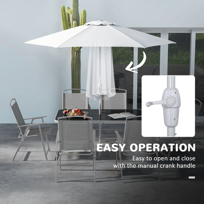 Outsunny Set da pranzo da esterno da 8 pezzi con tavolo, ombrellone, 6 sedie pieghevoli e tavolo da pranzo rettangolare, set di mobili da esterno per patio