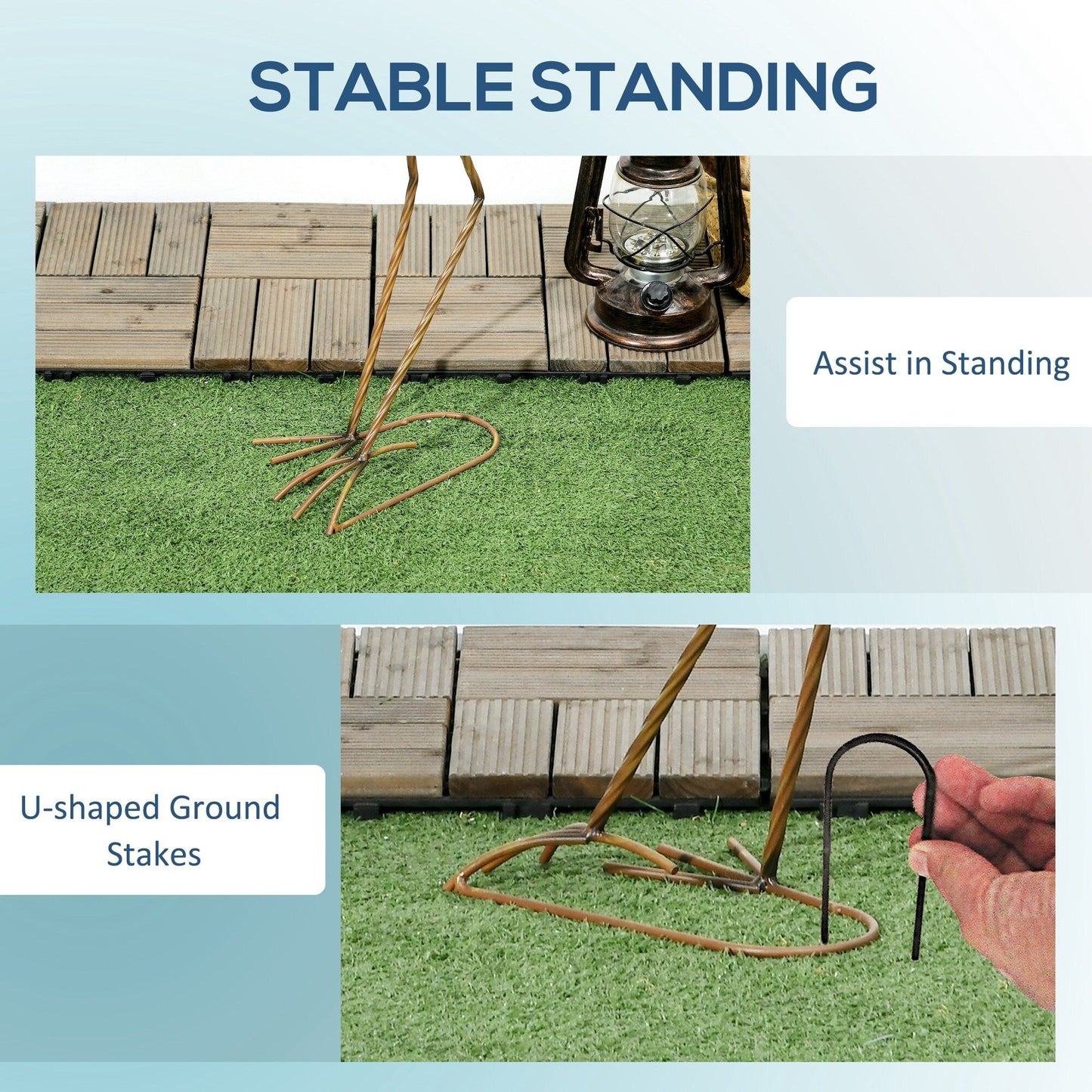 Statue da giardino Outsunny Heron, 29 e 27,5 sculture di uccelli in piedi, decorazioni artistiche in metallo per prato, patio, cortile