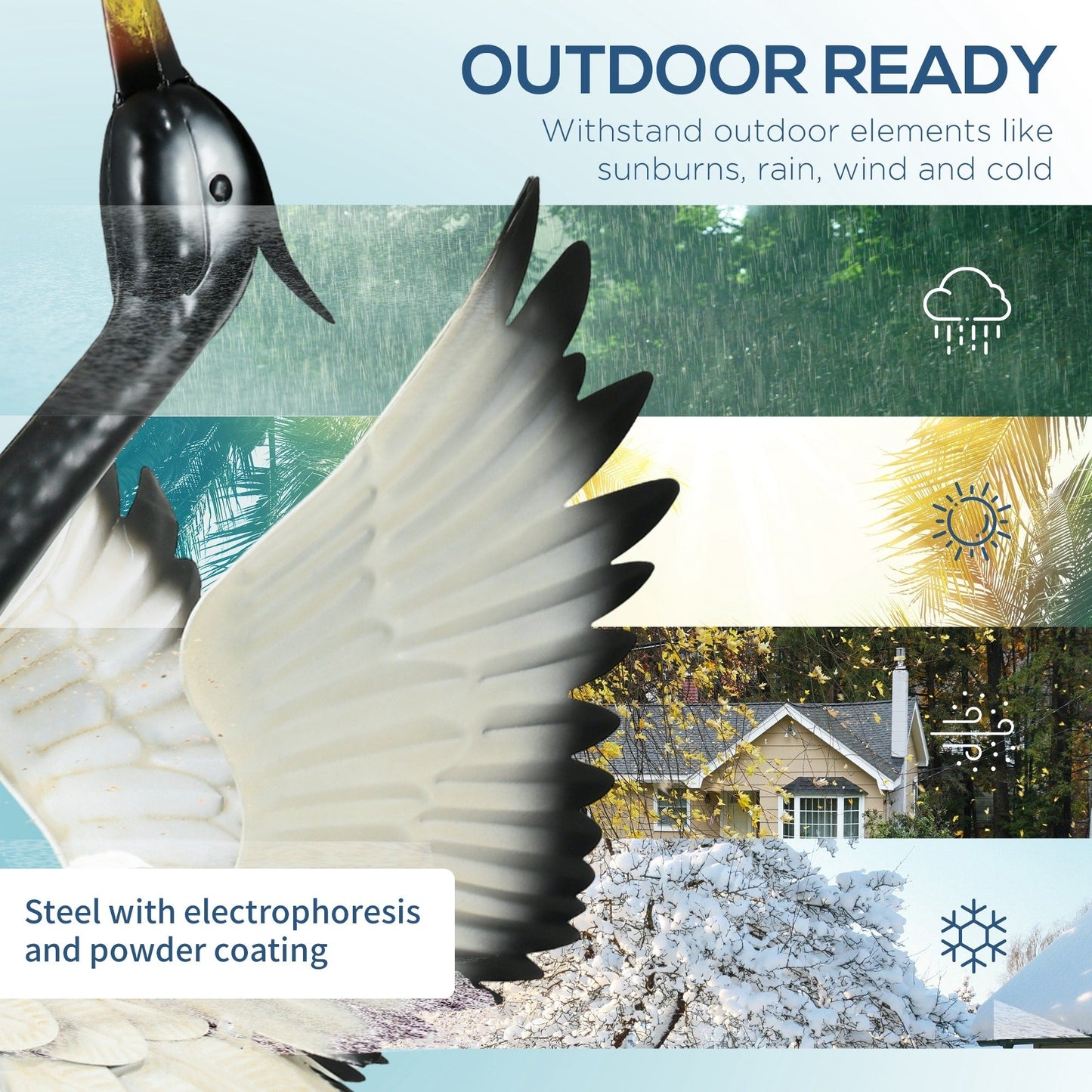 Statue da giardino Outsunny Heron, sculture di uccelli in piedi da 35,5 e 40,5 cm, decorazioni artistiche in metallo per prato, patio, cortile