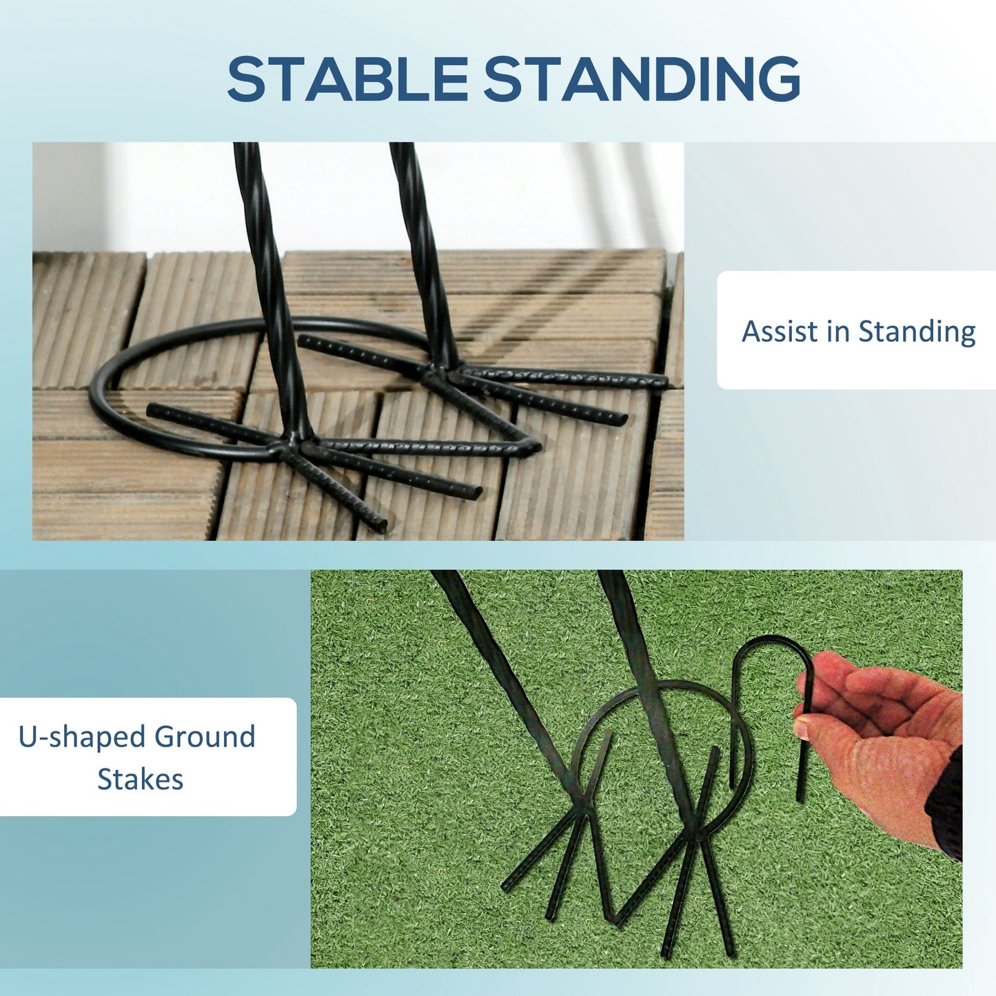 Statue da giardino Outsunny Heron, sculture di uccelli in piedi da 35,5 e 40,5 cm, decorazioni artistiche in metallo per prato, patio, cortile