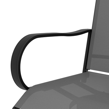 Outsunny Set di 2 sgabelli da bar per esterni con braccioli, sedie da giardino girevoli a 360° con tessuto a rete ad alta densità, acciaio