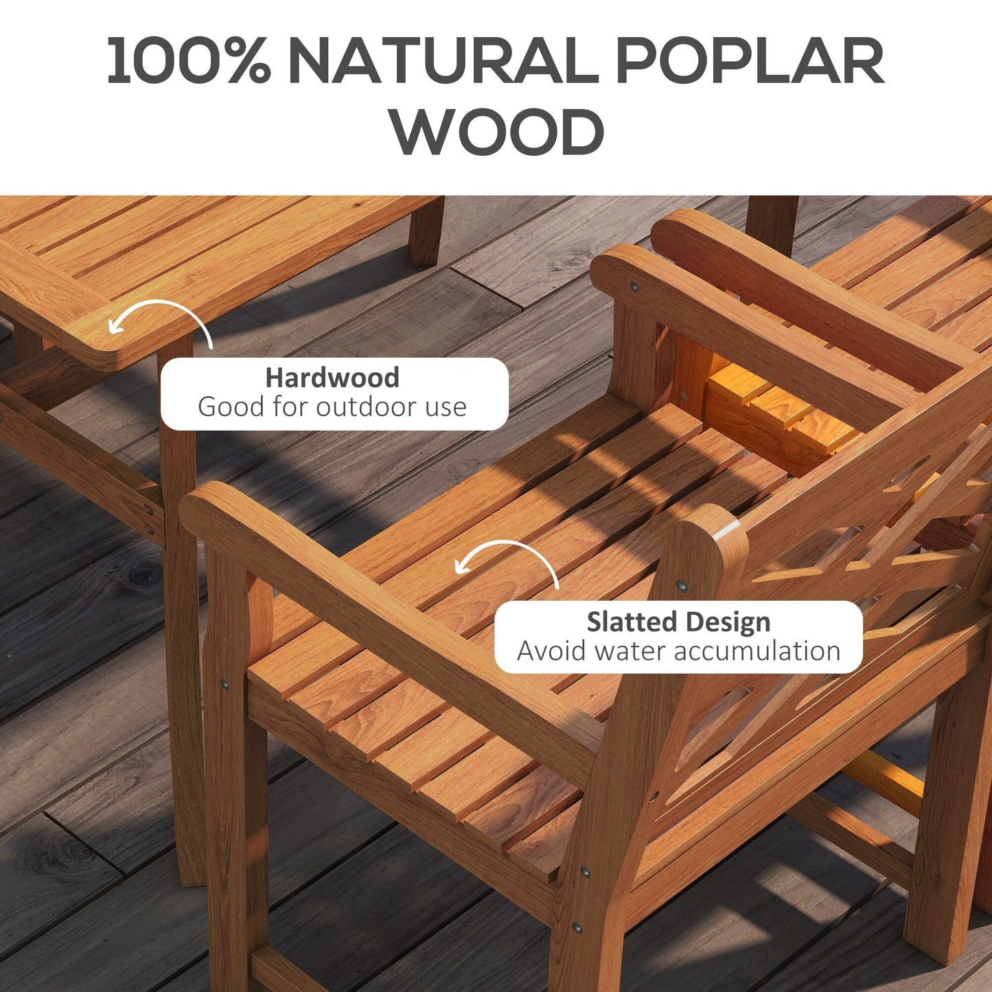 Set da pranzo per esterni Outsunny, tavolo da pranzo in legno a 4 posti e sedie per cortile, veranda, giardino, bordo piscina