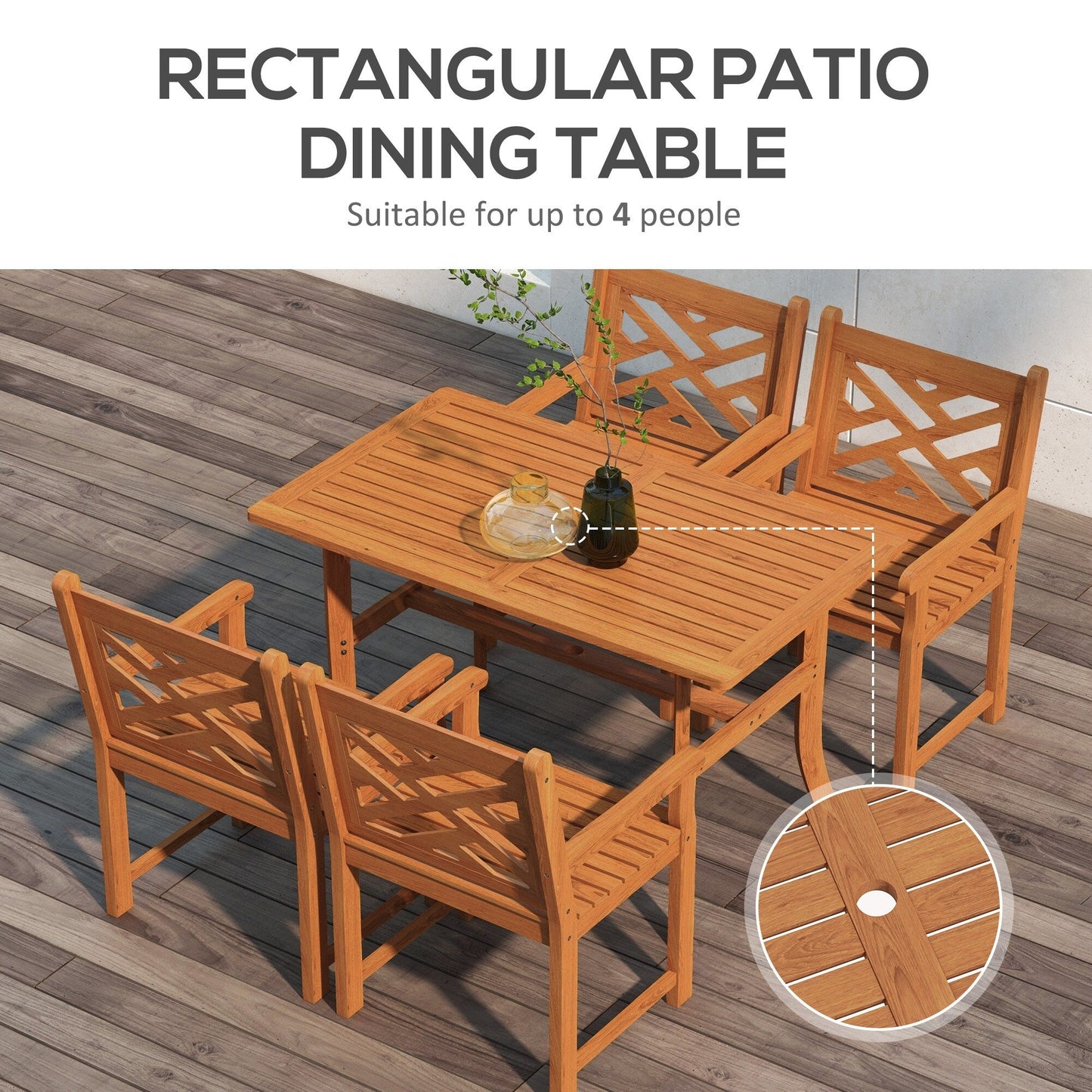 Set da pranzo per esterni Outsunny, tavolo da pranzo in legno a 4 posti e sedie per cortile, veranda, giardino, bordo piscina