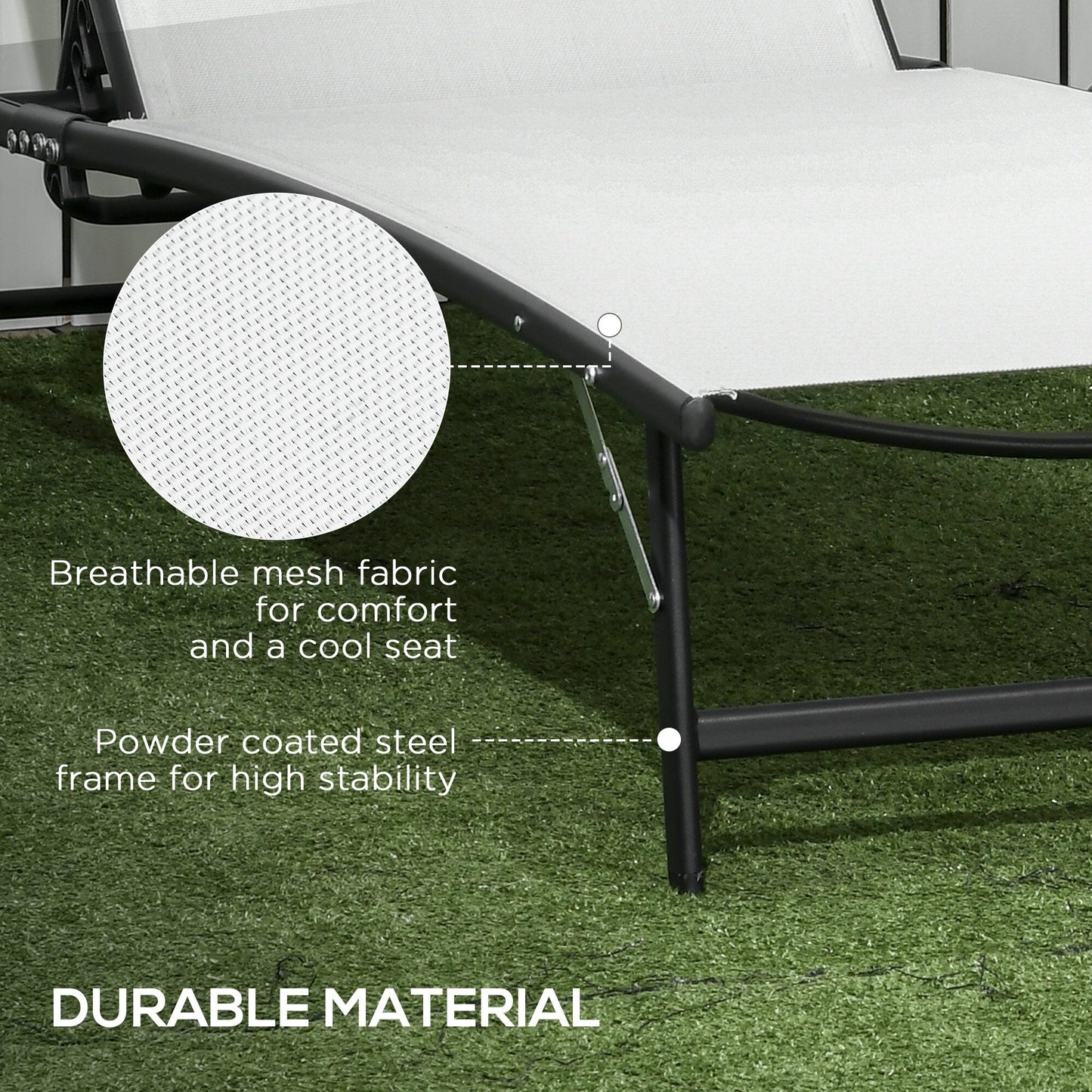 Set di 2 sedie a sdraio da giardino Outsunny, reclinabili da esterno in 2 pezzi con ruote, schienale regolabile su 5 livelli