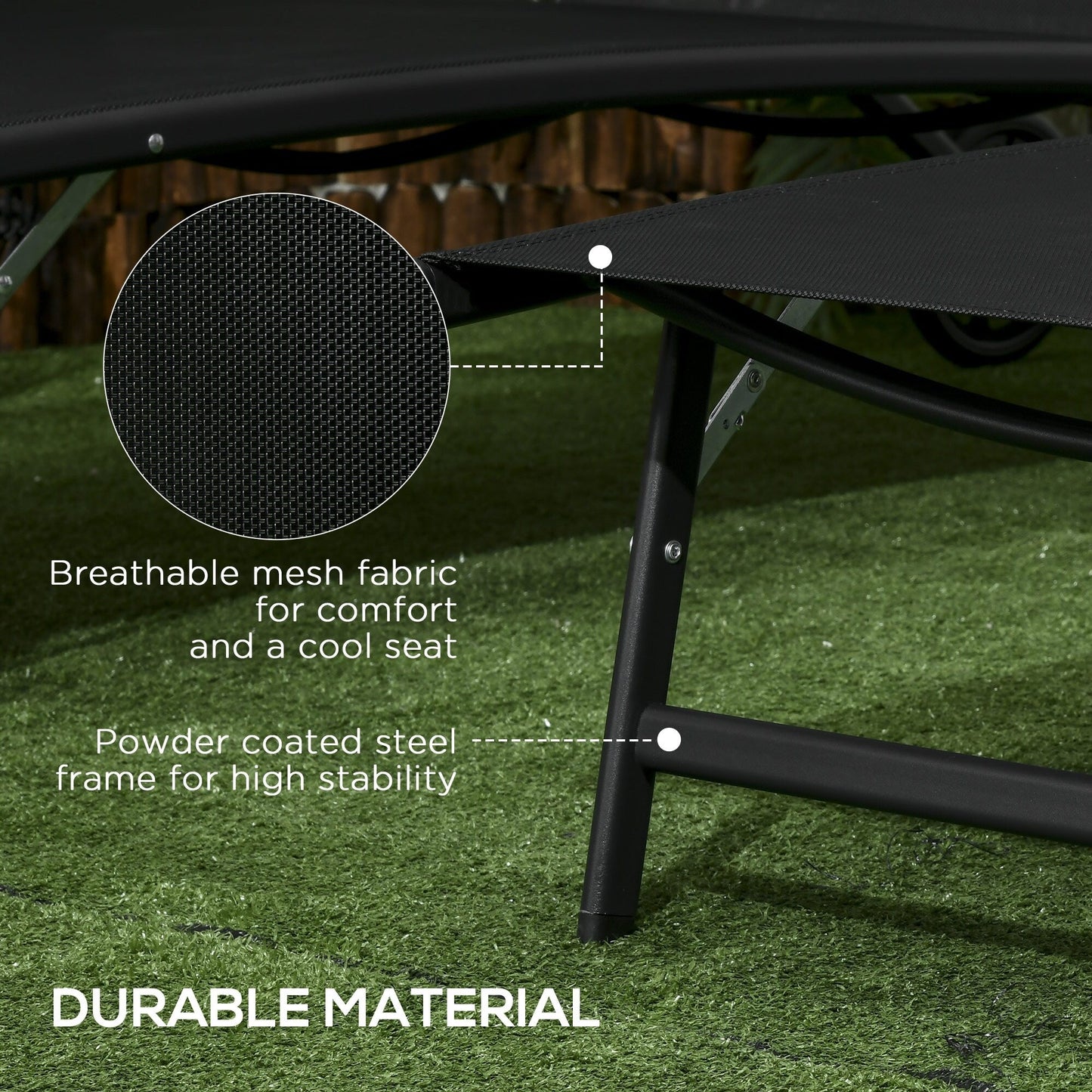 Set di 2 sedie a sdraio da giardino Outsunny, reclinabili da esterno in 2 pezzi con ruote, schienale regolabile su 5 livelli