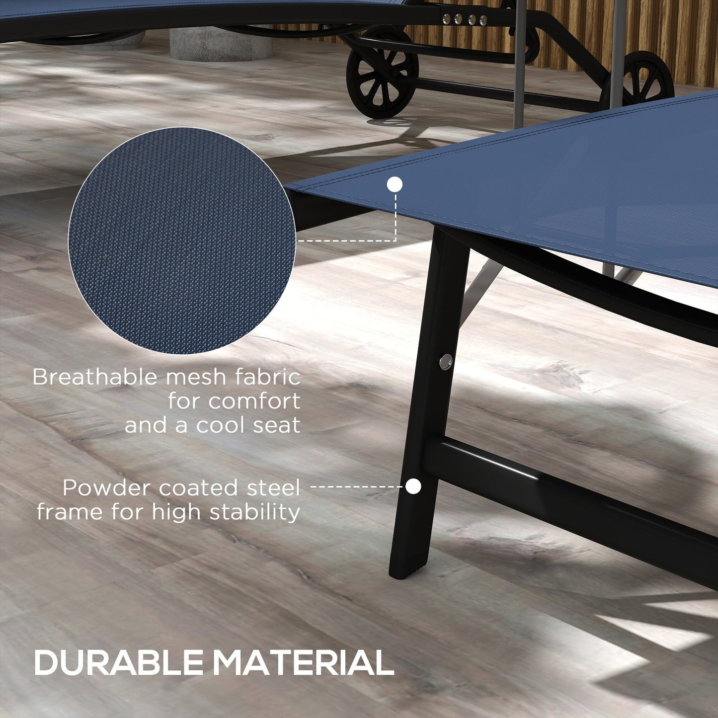 Set di 2 sedie a sdraio da giardino Outsunny, reclinabili da esterno in 2 pezzi con ruote, schienale regolabile su 5 livelli