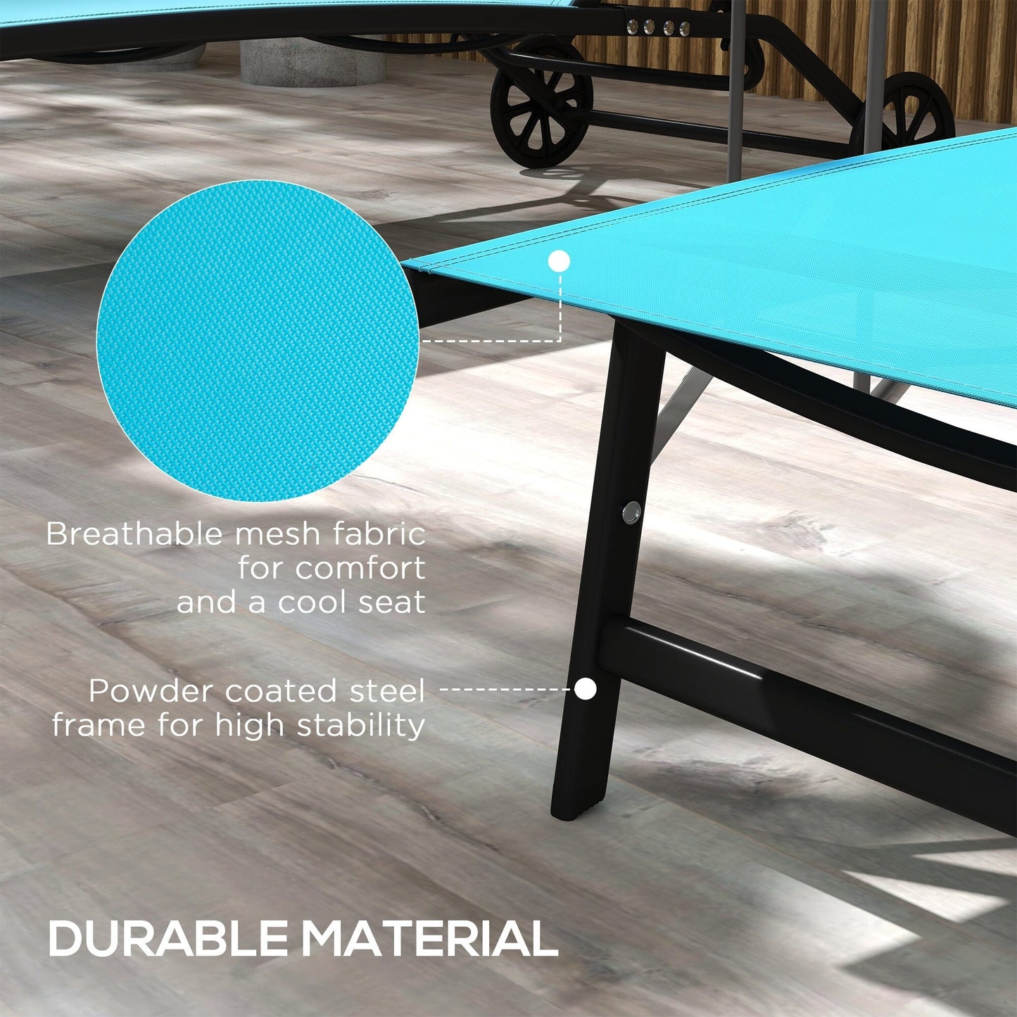 Set di 2 sedie a sdraio da giardino Outsunny, reclinabili da esterno in 2 pezzi con ruote, schienale regolabile su 5 livelli