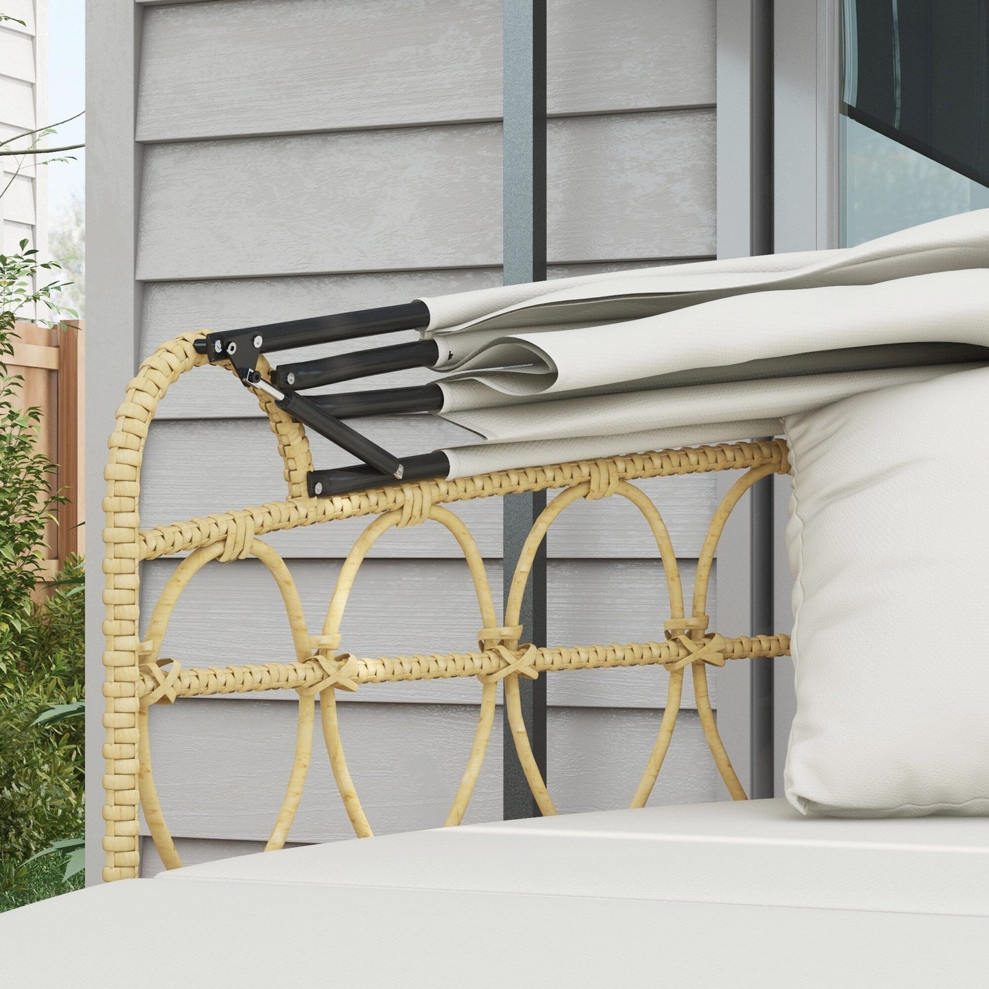 Set di mobili da giardino Outsunny, divano letto rotondo da esterno con baldacchino retrattile, divano componibile in rattan PE con vimini cavo