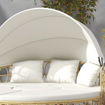 Set di mobili da giardino Outsunny, divano letto rotondo da esterno con baldacchino retrattile, divano componibile in rattan PE con vimini cavo