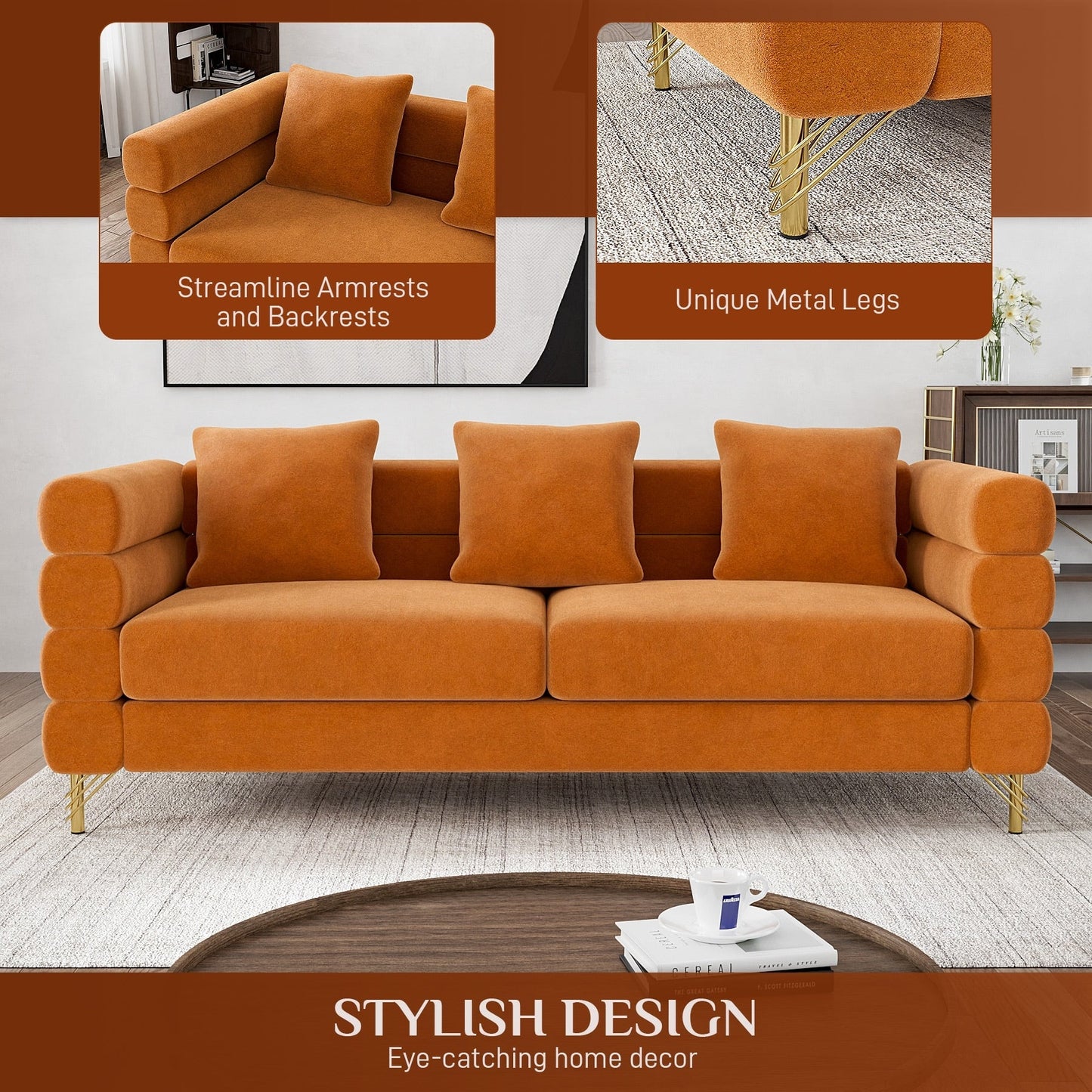 Divano Ouyessir Mid Century per camera da letto, soggiorno, salotti, ufficio, appartamento