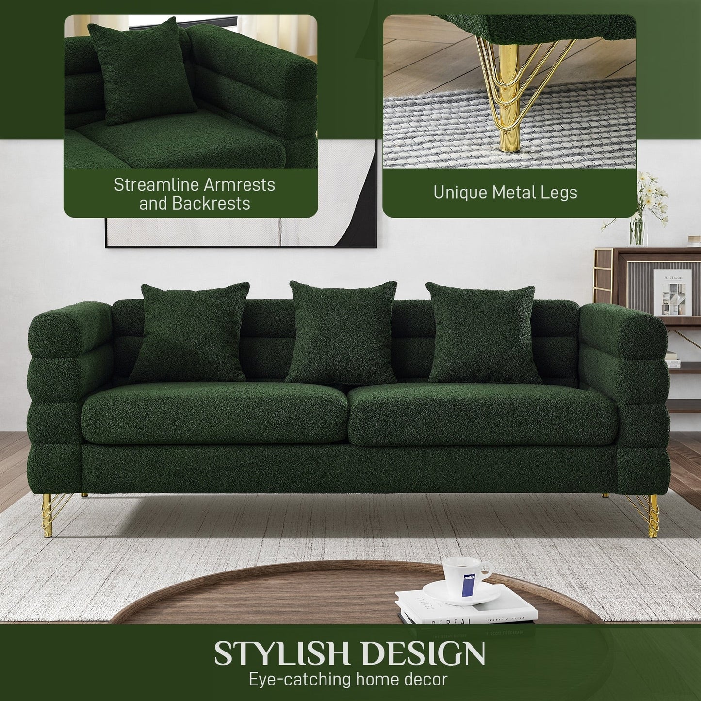 Divano Ouyessir Mid Century per camera da letto, soggiorno, salotti, ufficio, appartamento