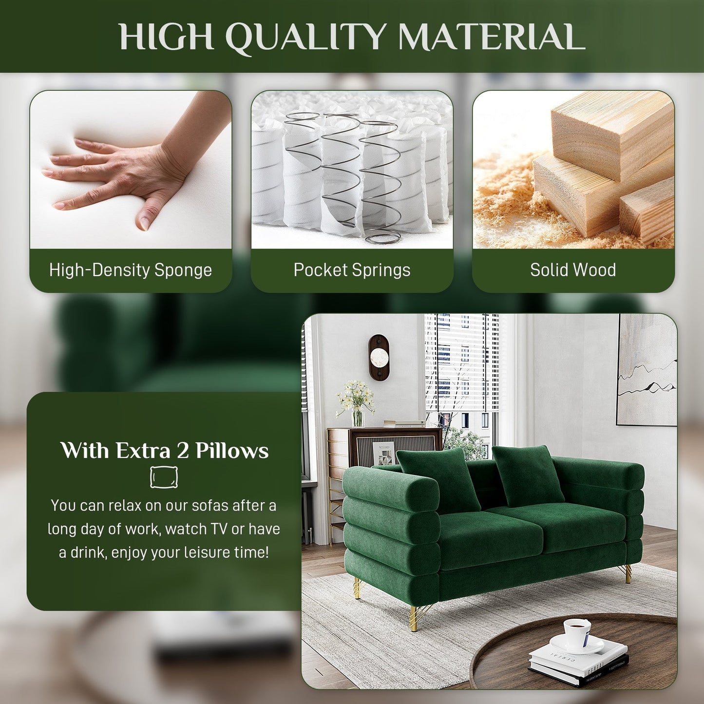 Divano Ouyessir Mid Century per camera da letto, soggiorno, salotti, ufficio, appartamento