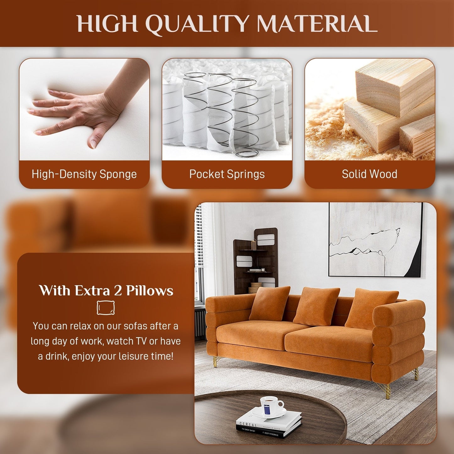 Divano Ouyessir Mid Century per camera da letto, soggiorno, salotti, ufficio, appartamento