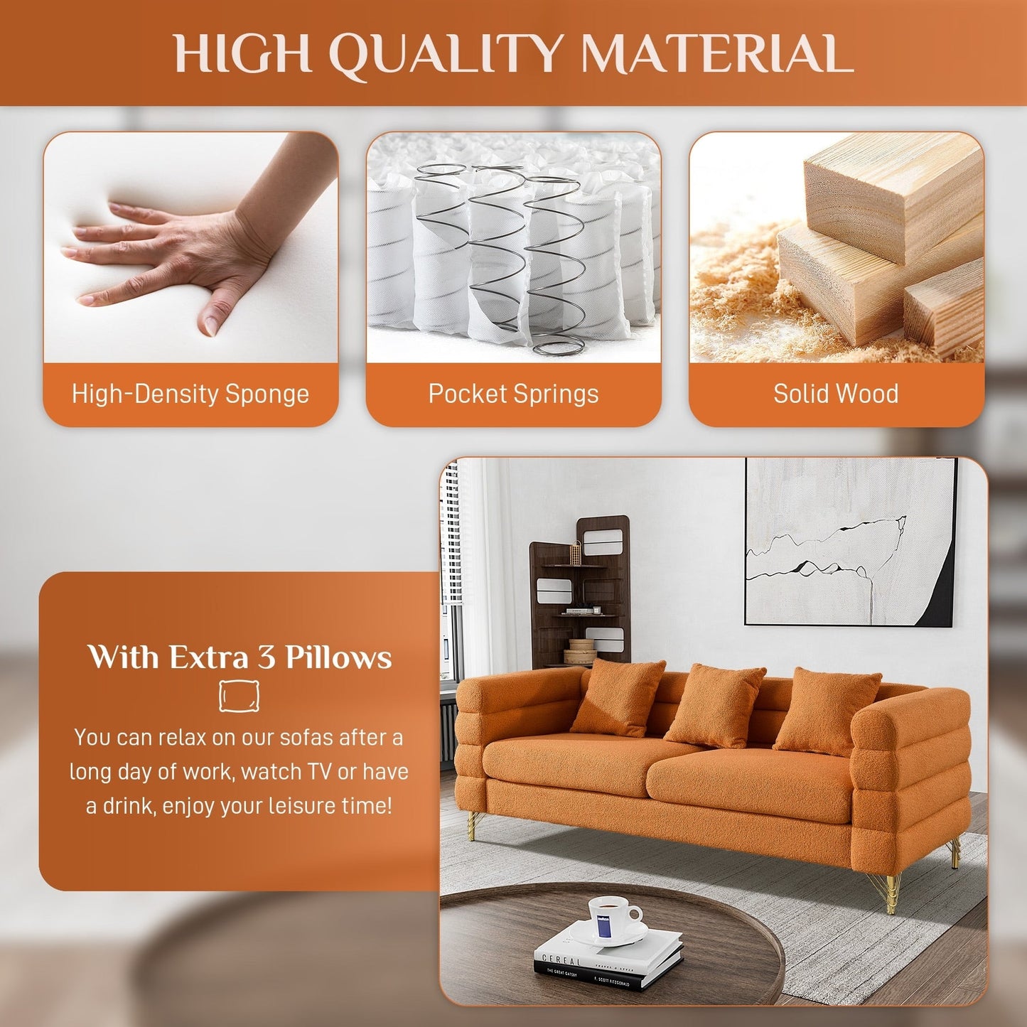 Divano Ouyessir Mid Century per camera da letto, soggiorno, salotti, ufficio, appartamento