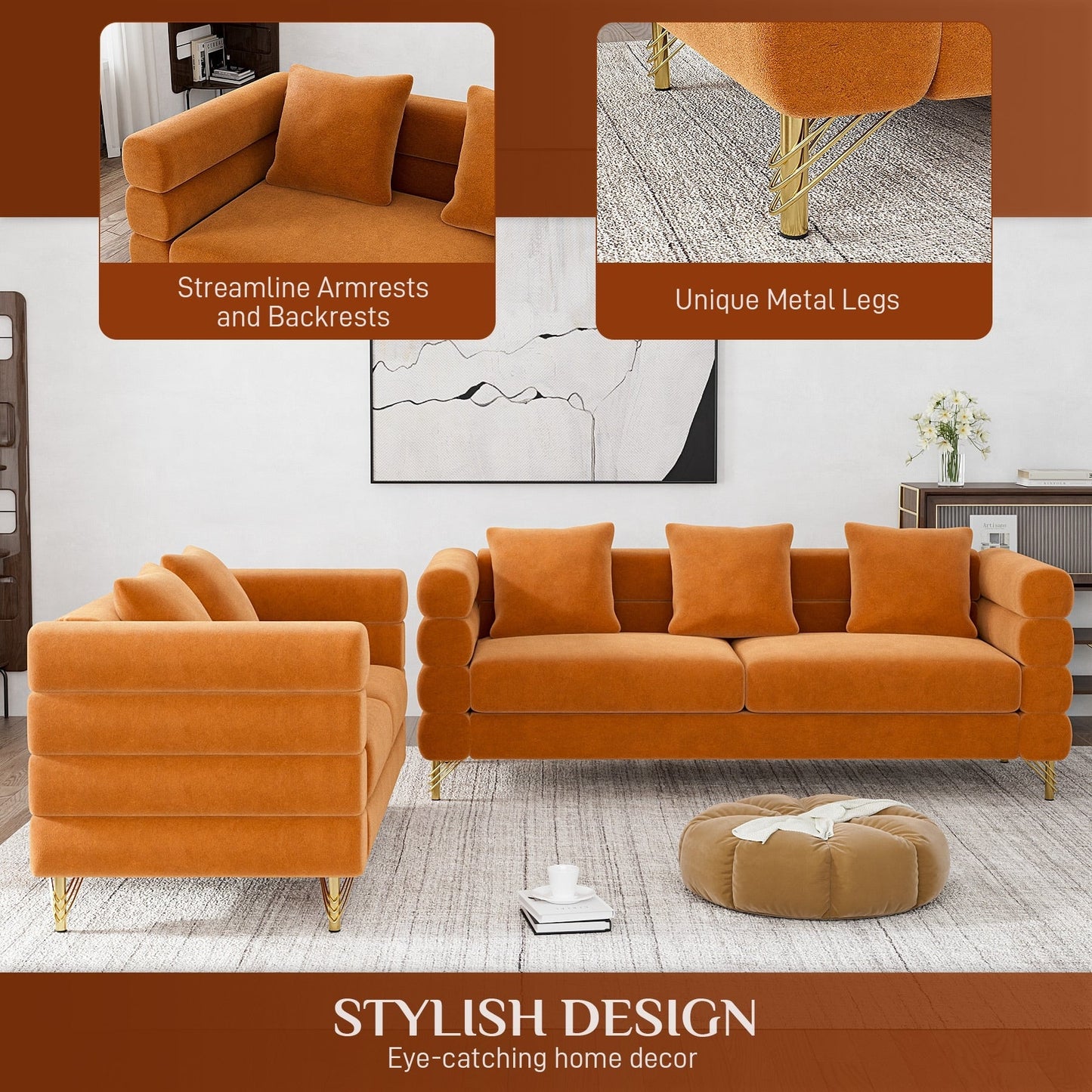 Divano Ouyessir Mid Century per camera da letto, soggiorno, salotti, ufficio, appartamento