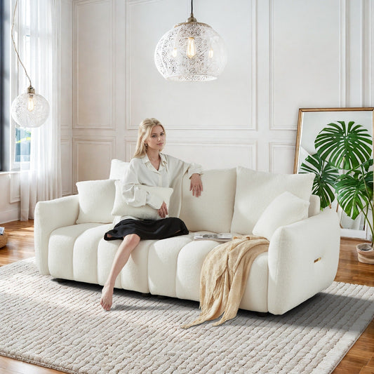 Divano imbottito Ouyessir in tessuto morbido con seduta profonda e 3 cuscini