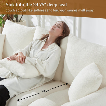 Divano imbottito Ouyessir in tessuto morbido con seduta profonda e 3 cuscini