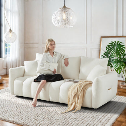 Divano imbottito Ouyessir in tessuto morbido con seduta profonda e 3 cuscini