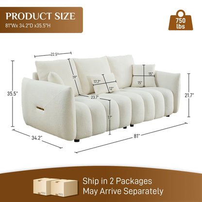 Divano imbottito Ouyessir in tessuto morbido con seduta profonda e 3 cuscini