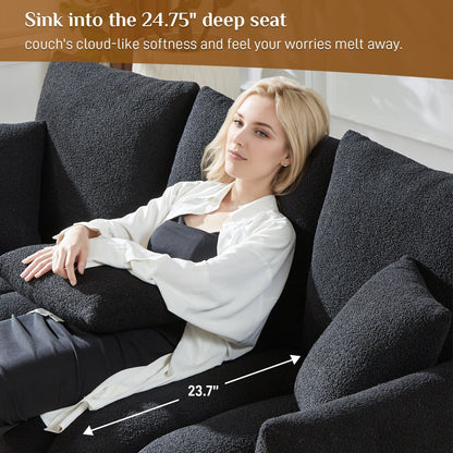 Divano imbottito Ouyessir in tessuto morbido con seduta profonda e 3 cuscini