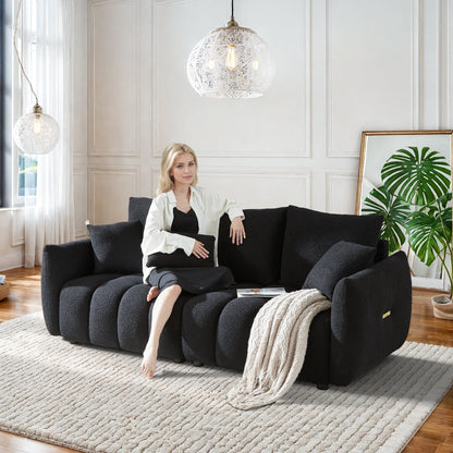 Divano imbottito Ouyessir in tessuto morbido con seduta profonda e 3 cuscini