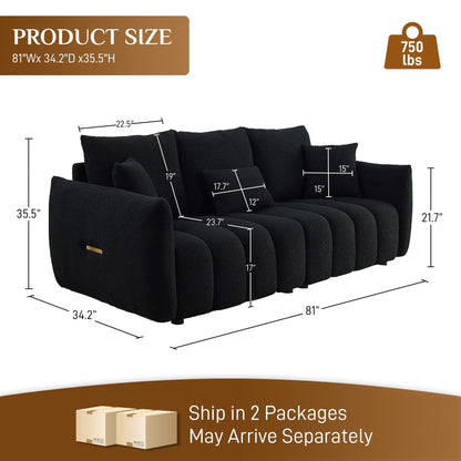 Divano imbottito Ouyessir in tessuto morbido con seduta profonda e 3 cuscini