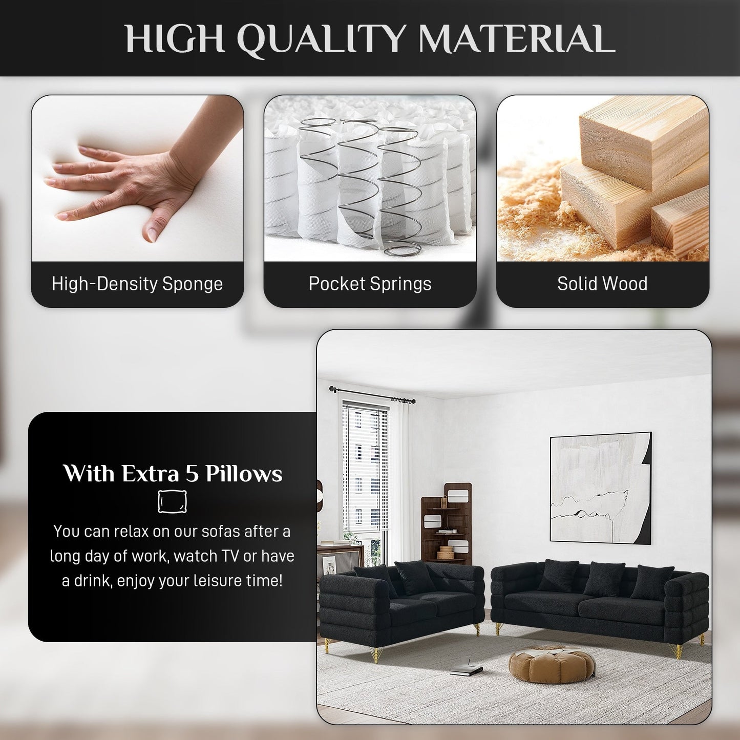 Divano Ouyessir Mid Century per camera da letto, soggiorno, salotti, ufficio, appartamento