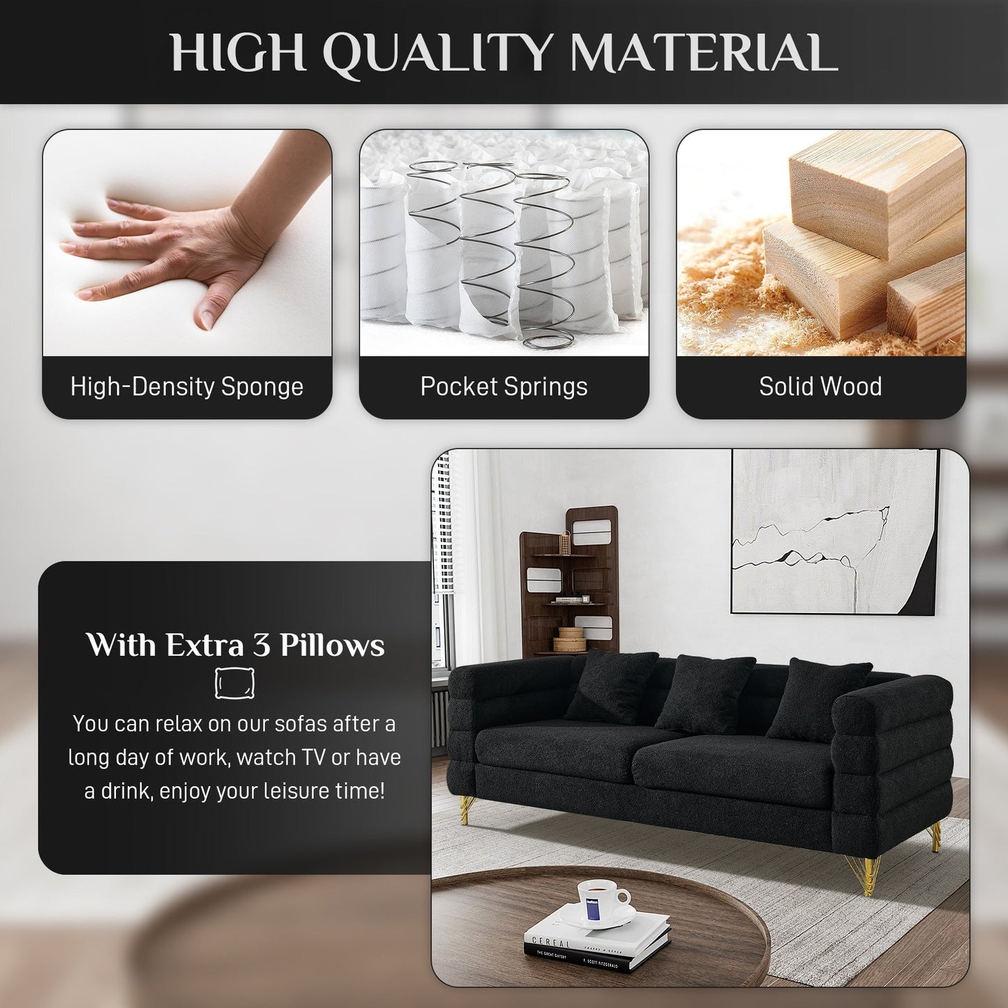 Divano Ouyessir Mid Century per camera da letto, soggiorno, salotti, ufficio, appartamento