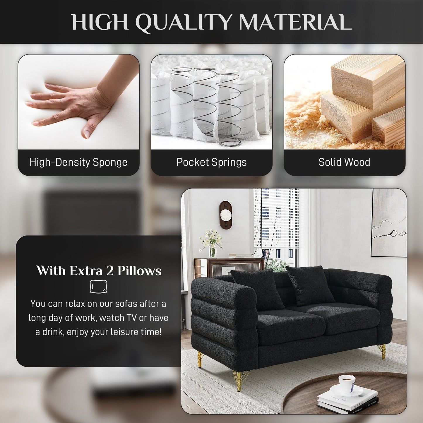 Divano Ouyessir Mid Century per camera da letto, soggiorno, salotti, ufficio, appartamento